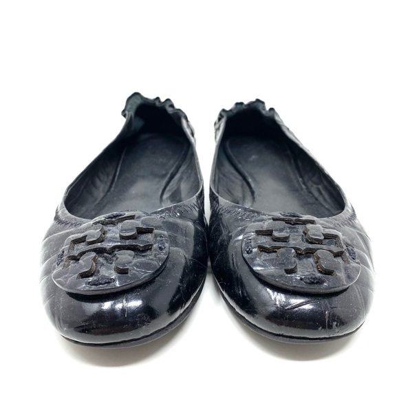 Tory Burch Reva Ballet Flats Black Patent Croc Print Leather Size 7 - Picture 2 of 7